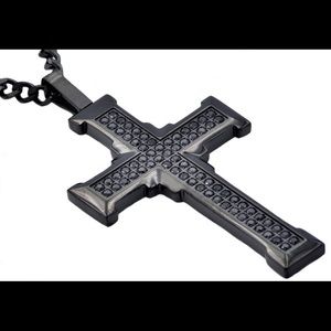 Black IcedOut Cross Pendant Stainless Steel Chain